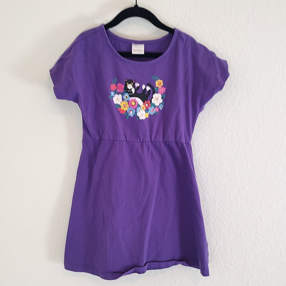 Hanna Andersson 110 5T 5 Dress Cat Short Sleeve Purple Summer Spring